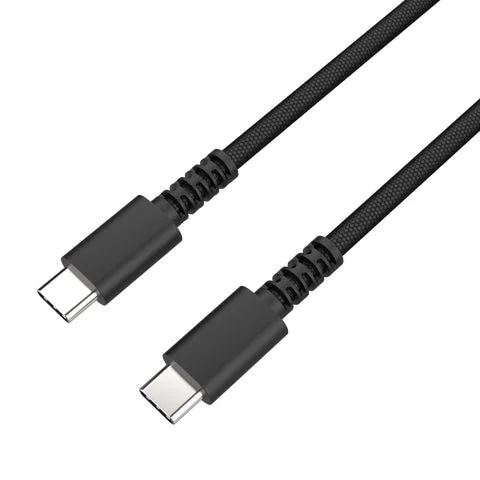 USB-C to Cタイプのブラックケーブルのコネクタと端子部分