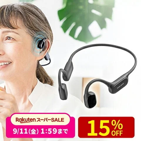 骨伝導集音器の装着例と製品本体、15%OFFのセール情報