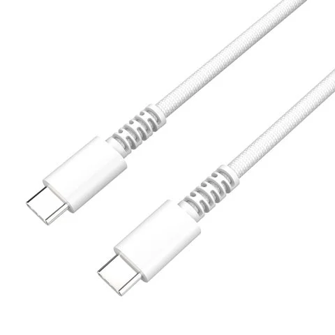 USB-C to Cタイプのホワイトケーブルのコネクタと端子部分