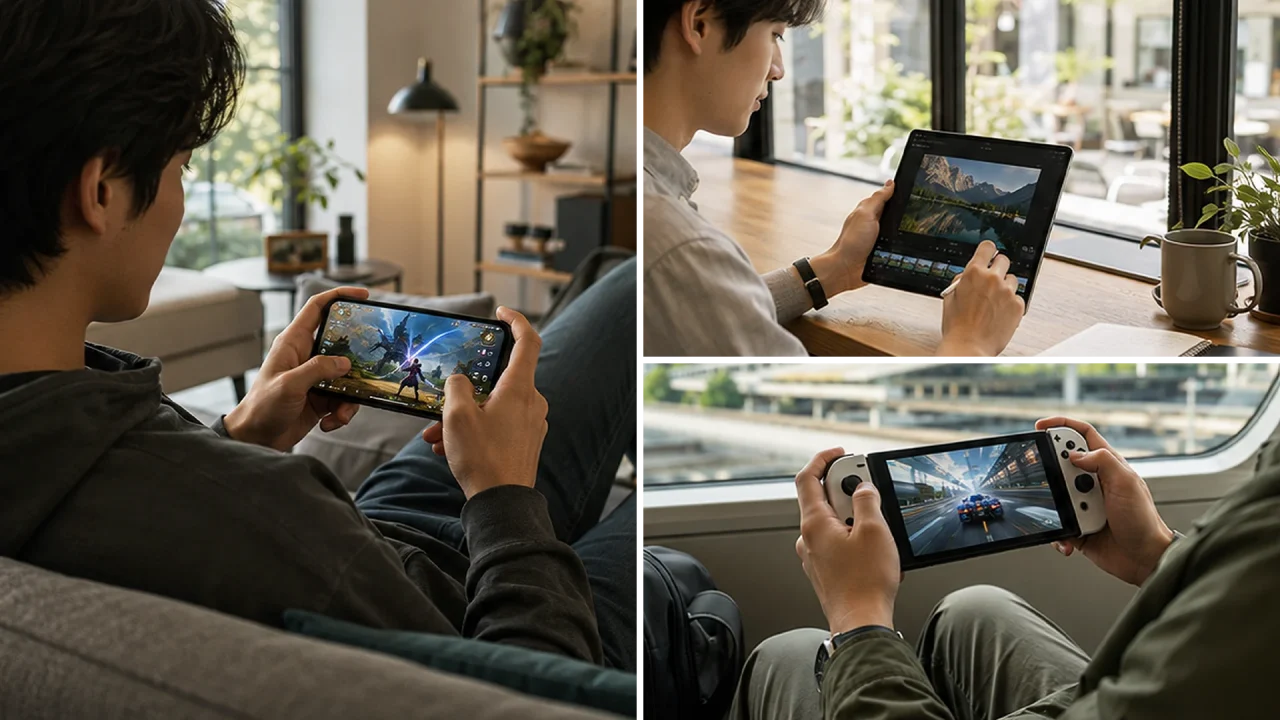 スマートフォンやタブレット、ゲーム機でのアプリ利用シーン