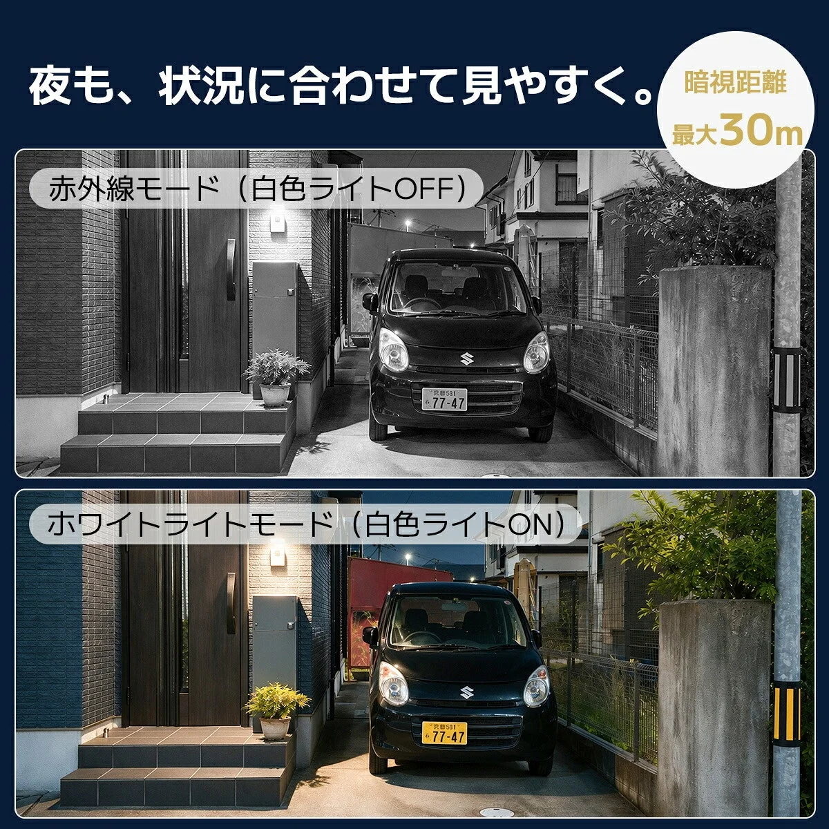 赤外線モードとホワイトライトモードの夜間撮影比較画像