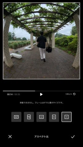 アスペクト比1:1を選択した編集画面