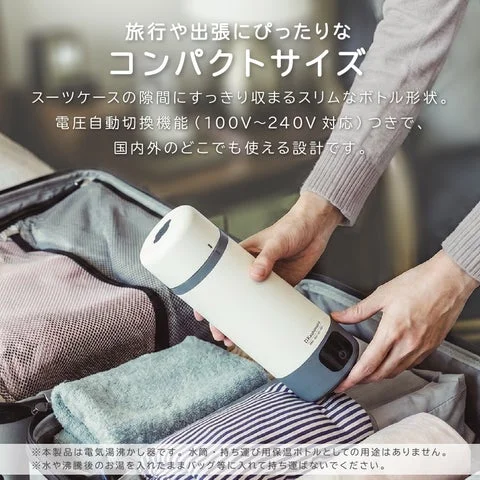 スーツケースにケトルを収納する様子