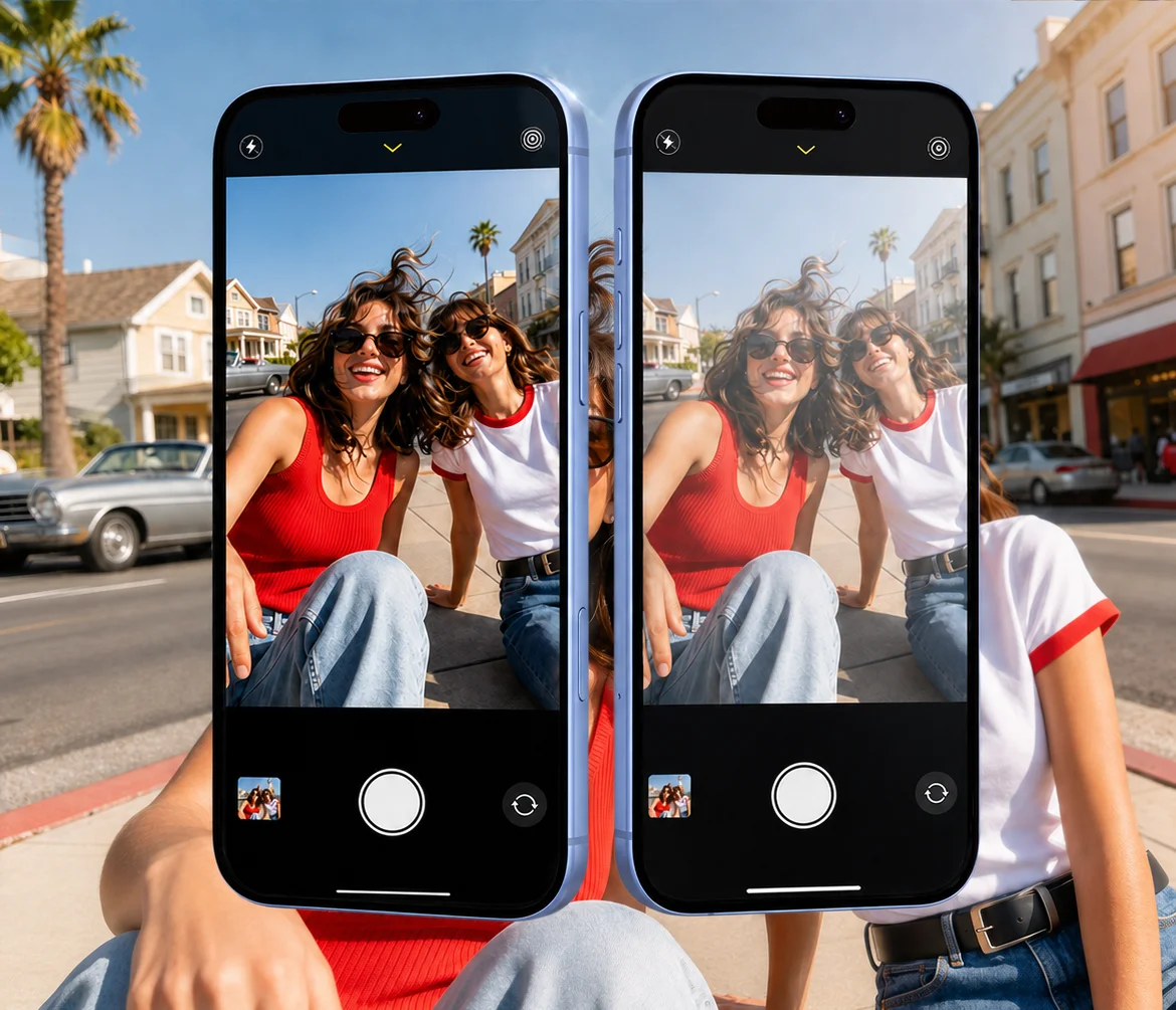 CameraGoのAR反射防止技術によるクリアな撮影効果を示すiPhoneの画面