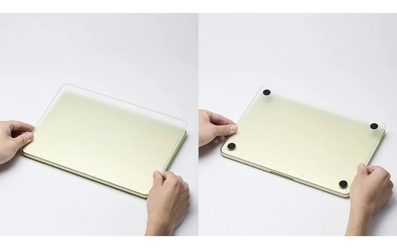 MacBook Neo専用ハードシェルカバーの上面と底面装着例