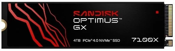 SANDISK Optimus GX 7100X NVMe SSDの黒い本体と赤いライン
