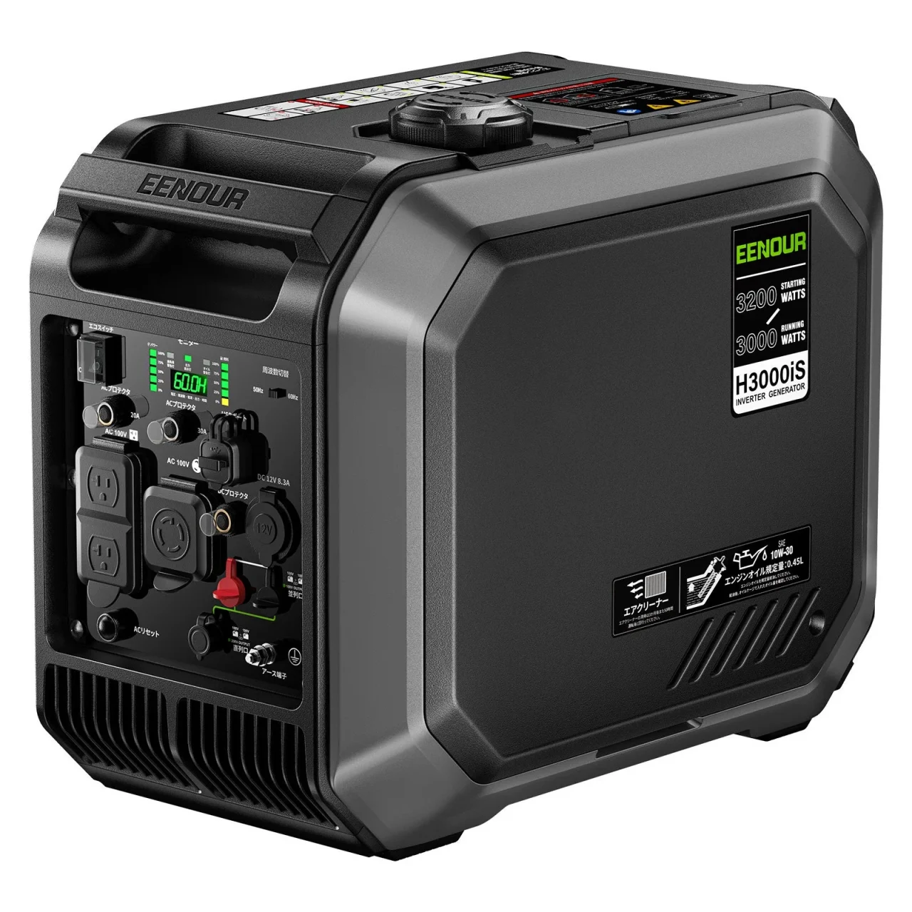 EENOUR H3000iSインバーター発電機の黒い本体と操作パネル