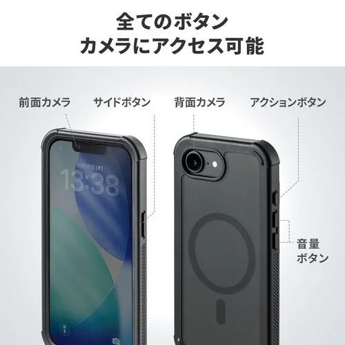 iPhone 17e/16e専用耐衝撃ケースのカメラとボタン操作を妨げない設計