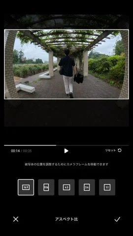 アスペクト比16:9を選択した編集画面