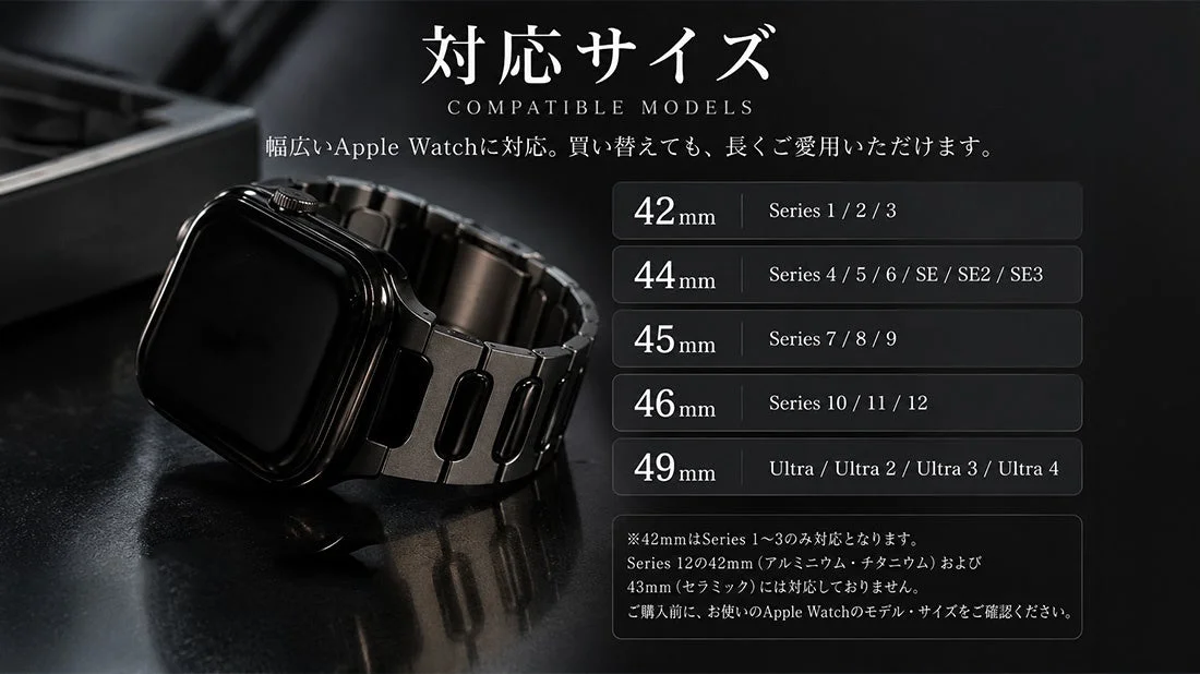 Apple WatchバンドBJ-007/BJ-008の対応サイズ一覧と装着例