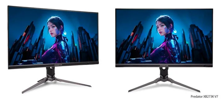 Predator XB273K V7ゲーミングモニターの正面と斜めからの様子