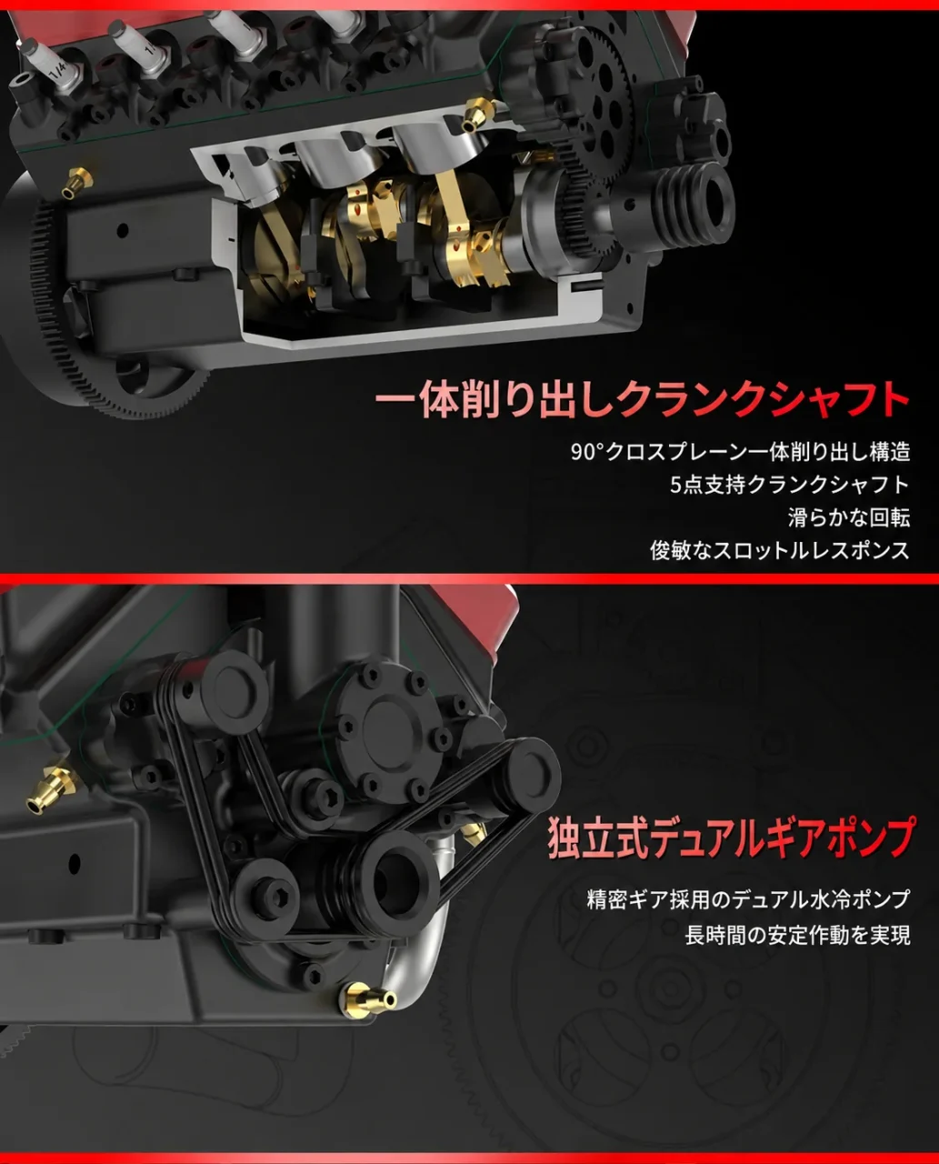 TOYAN V8エンジン吸気系とヘッドカバーの内部構造とポンプ機構