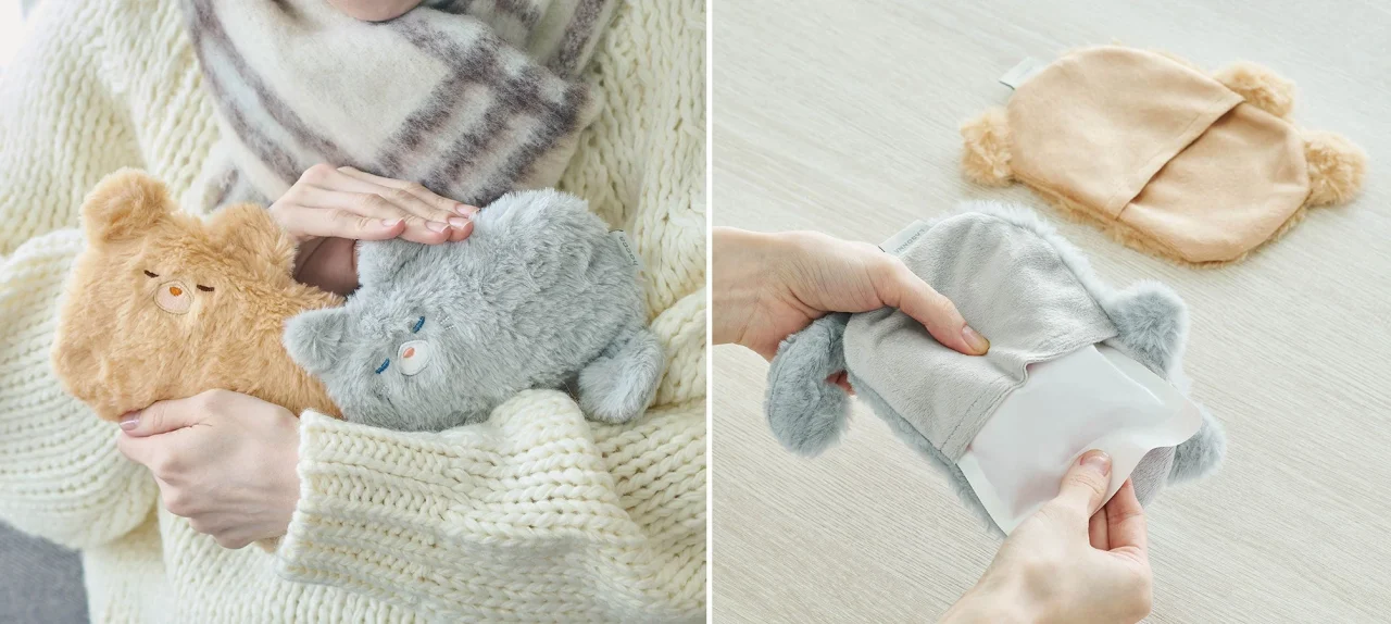 レンジですぐにホッカホカ ジェル湯たんぽ hocca ハンドウォーマー ねこ/くまのふわふわ素材と中