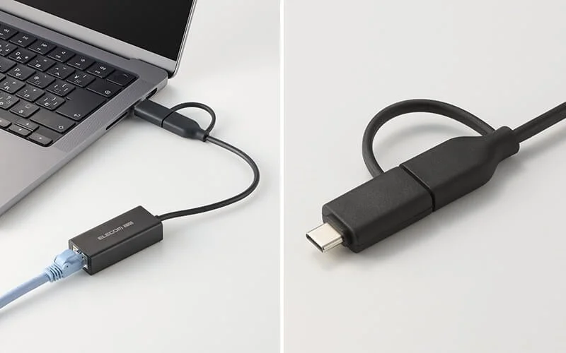 USB Type-C変換アダプターと2.5G有線LANアダプターの接続例