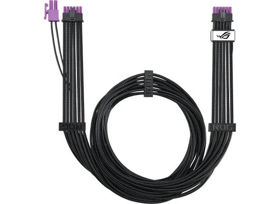 ROG-EQUALIZER 12V-2x6 PCIe電源ケーブルの黒い編み込みケーブルとコネクタ