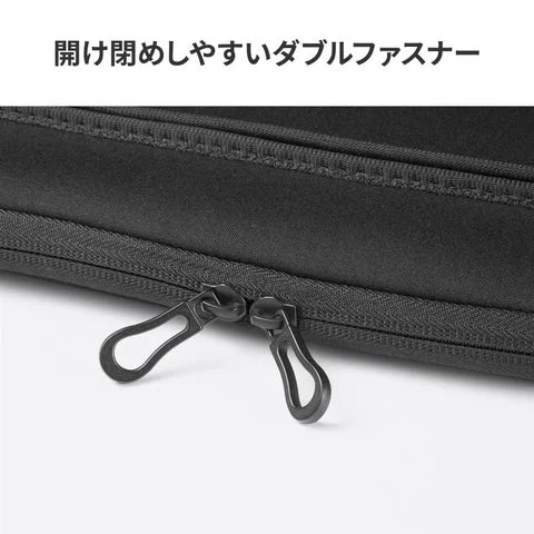 開け閉めしやすいダブルファスナーのクローズアップ