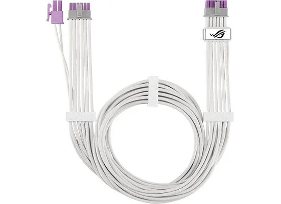 ROG-EQUALIZER-WHITE 12V-2x6 PCIe電源ケーブルの白いケーブルとコネクタ