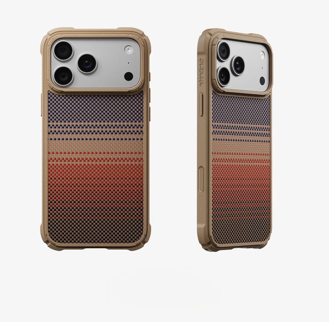 Cairn Case Sunsetカラーのアラミド繊維ケースの背面と側面