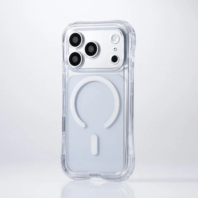 ZEROSHOCK LIGHTシリーズのiPhoneケース。透明な背面に白いマグネットリングが備わった外観。