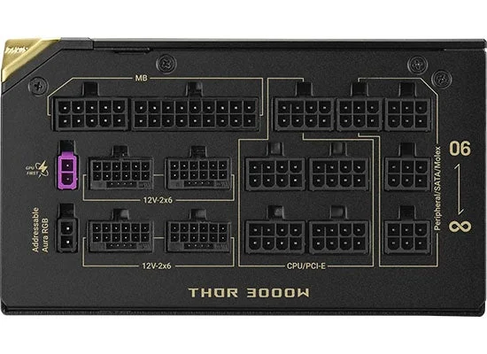 ROG-THOR-3000T3-GAMING-20THの背面コネクタ部とTHOR 3000W表記