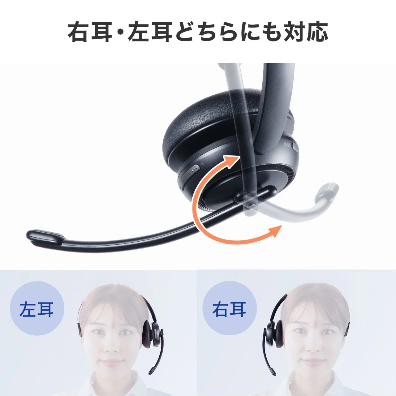 マイクアームの回転で右耳・左耳どちらにも取り付け可能なBluetoothヘッドセット