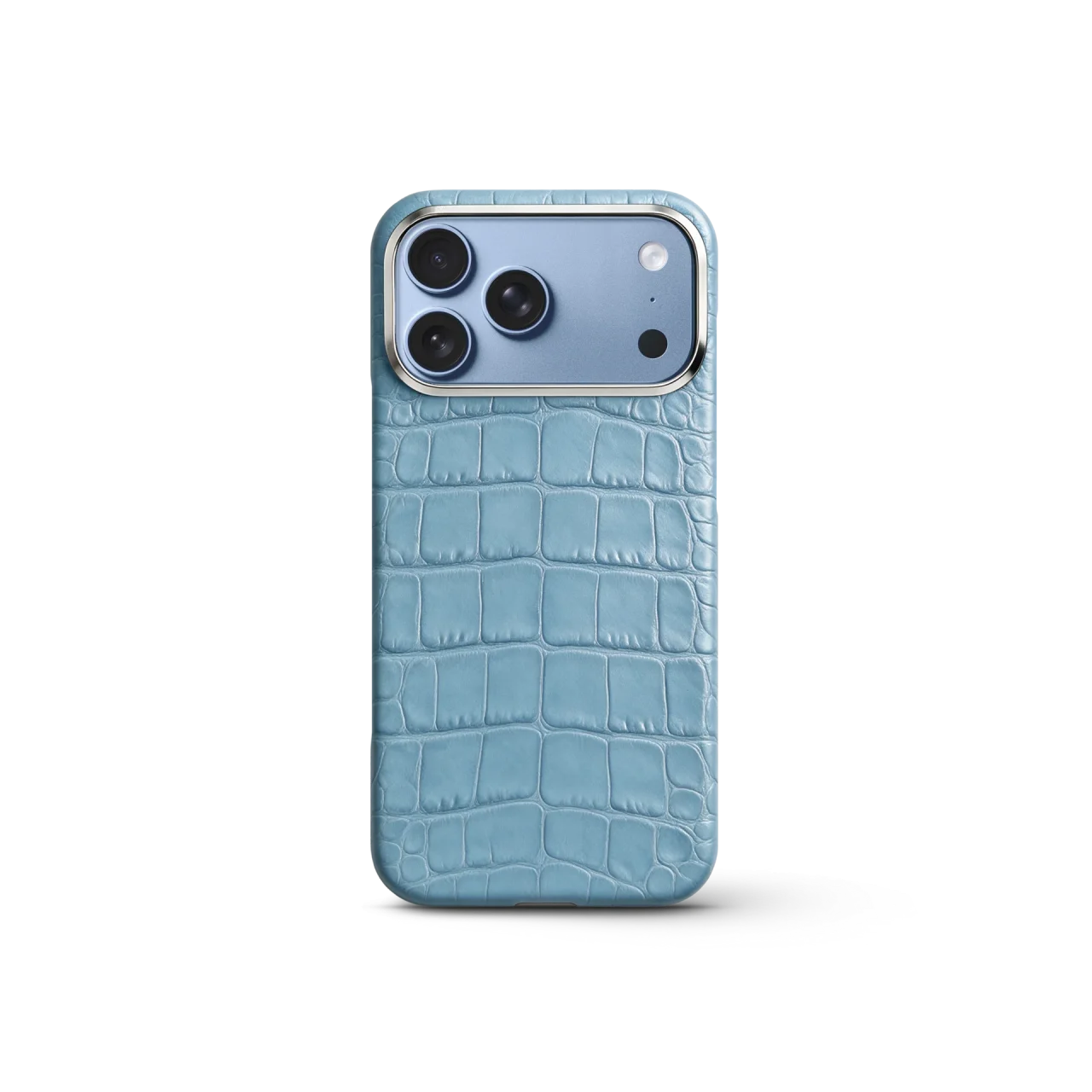 iPhone Case 17/18 - Alligator - Light Blueのライトブルーのアリゲーターレザーケース