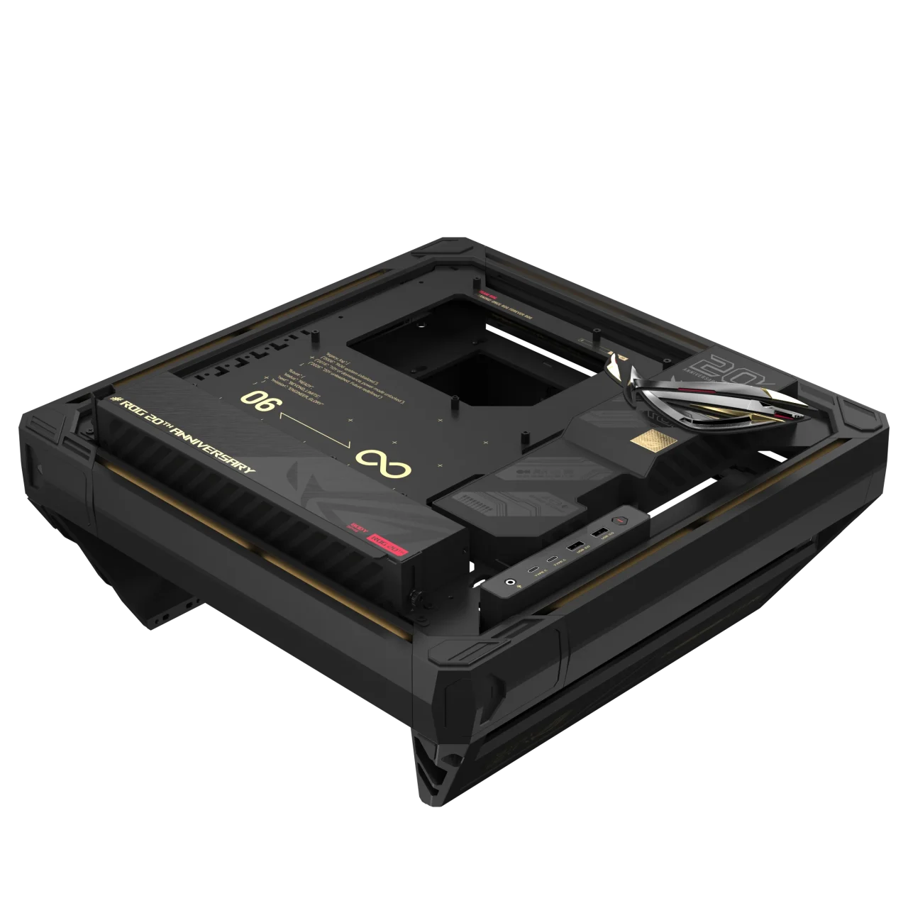 ROG GR20 Edition 20のオープンフレームPCケースの斜め上からの外観