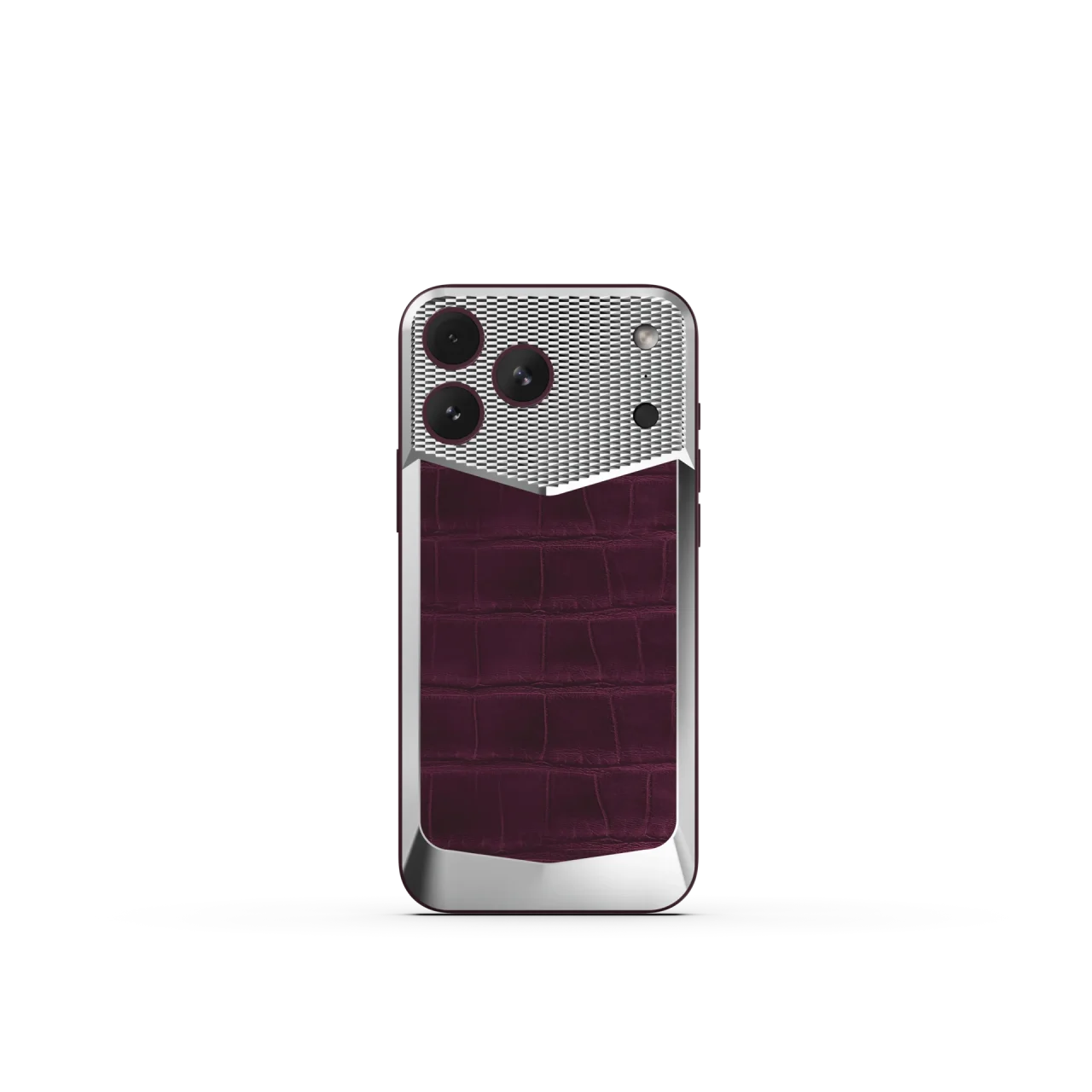 iPhone Case / EV18 - Magnetic Shield Alligator Edition - Burgundyの背面。上部にメタルプレート、