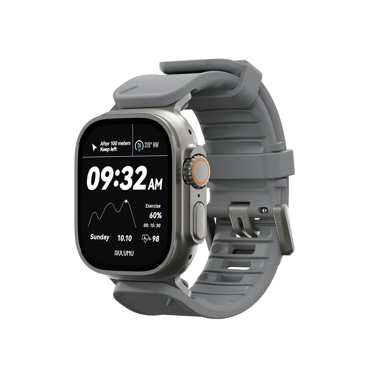 Apple Watch Ultraに装着したワイルドグレーバンドとシルバーバックル