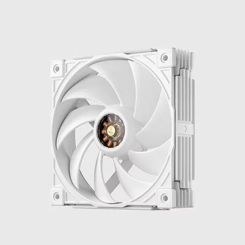 白いフレームとブレードを持つ厚みのあるPC冷却ファン