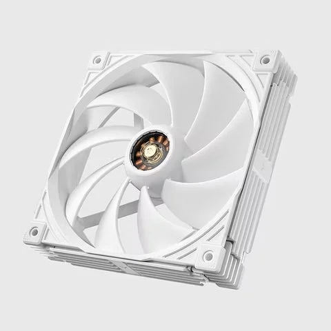 白いフレームとブレードを持つ厚みのあるPC冷却ファン