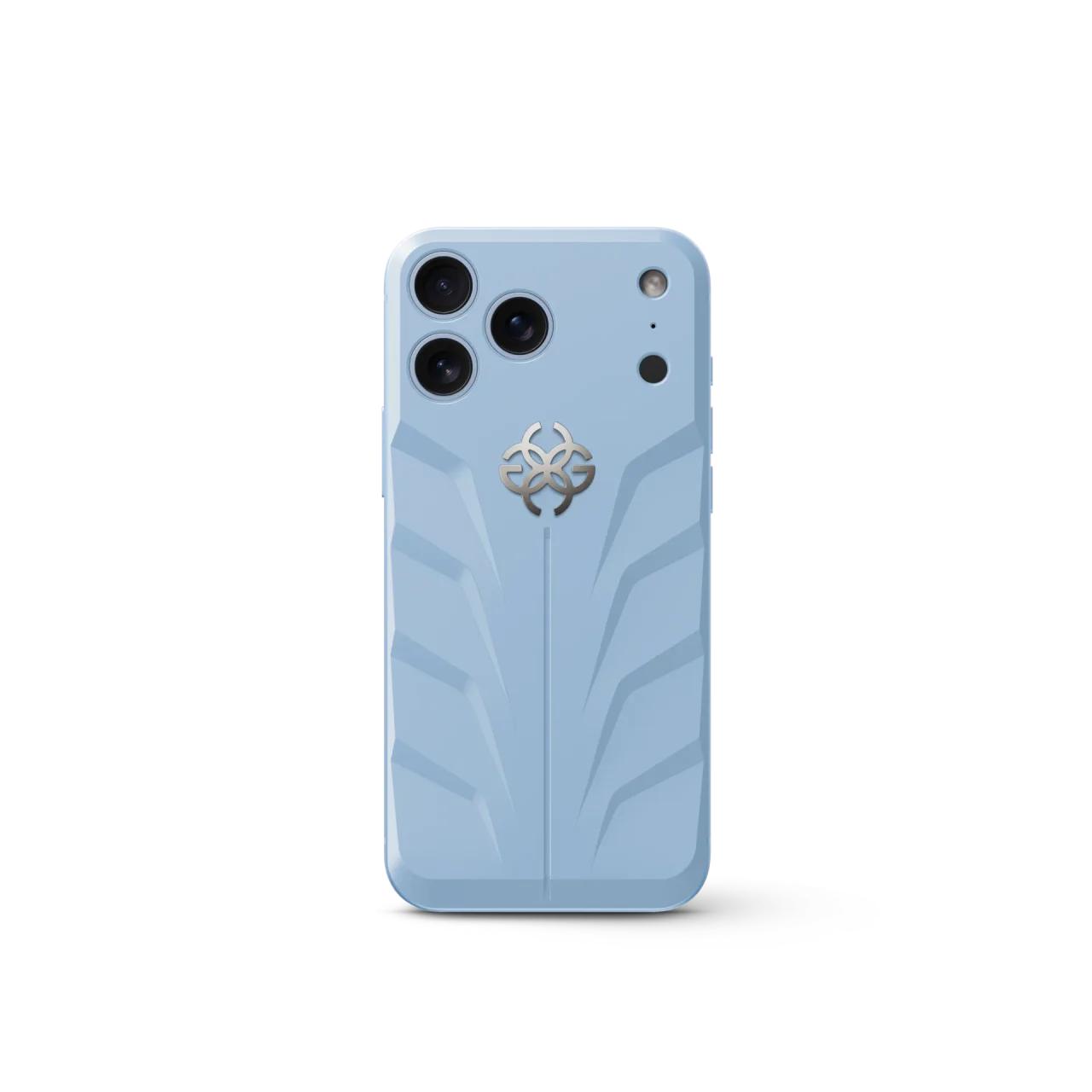 iPhone Case RSR18 Monaco Blue - Magnetic Shieldの背面。淡い青のケースにGCエンブレム。