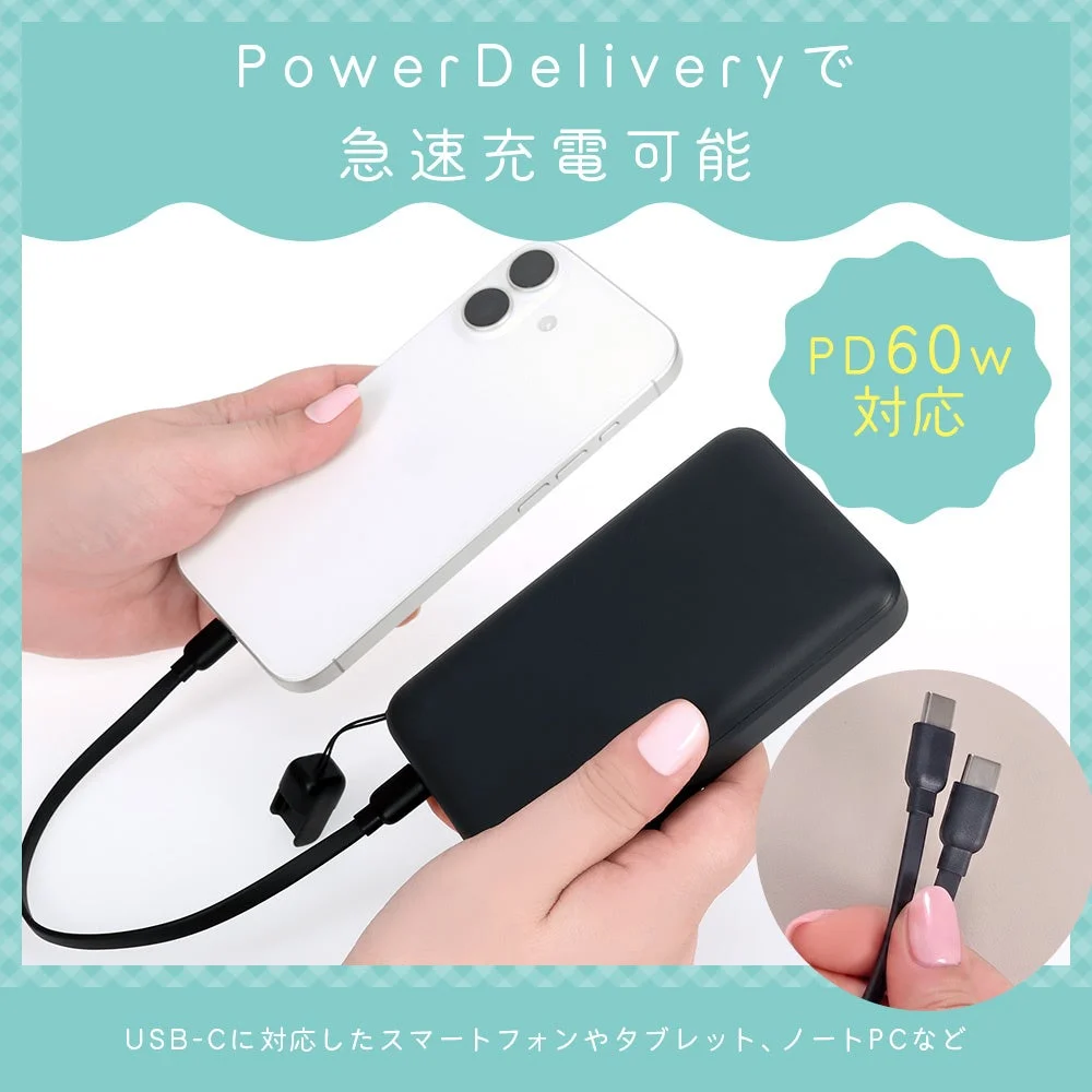 MOT-STRCC20のスマホとモバイルバッテリーへの接続シーンとUSB-Cコネクタの拡大図