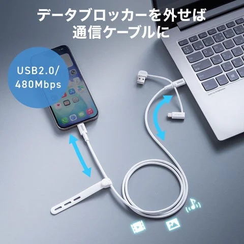 アダプタを外してデータ通信を行うケーブルの様子