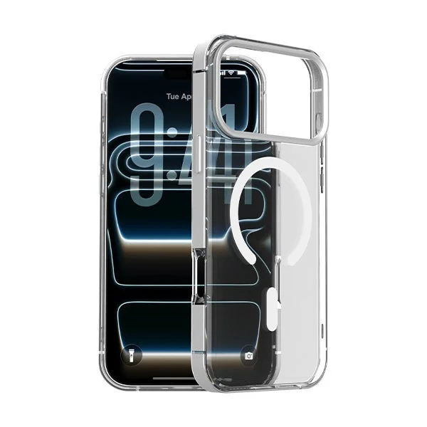 motomo METAL MAG CASE シルバーのiPhone装着イメージ