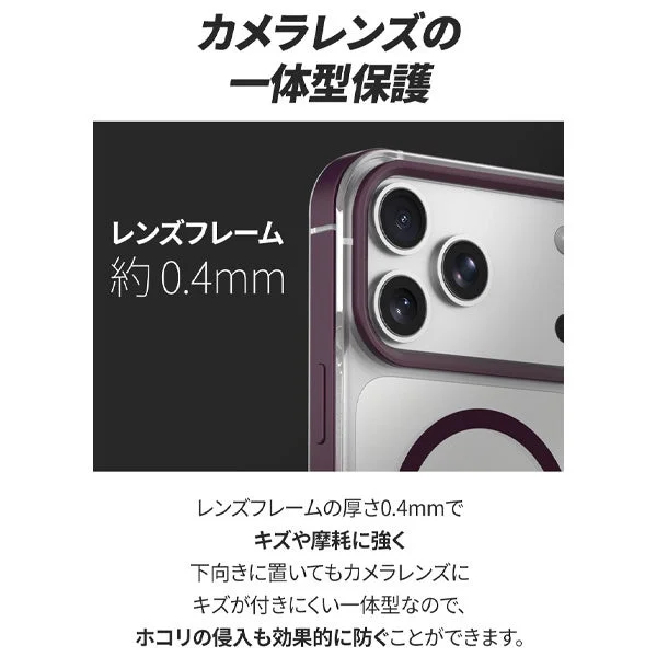 METAL MAG CASEのカメラレンズ一体型保護構造と厚さ0.4mmの図解