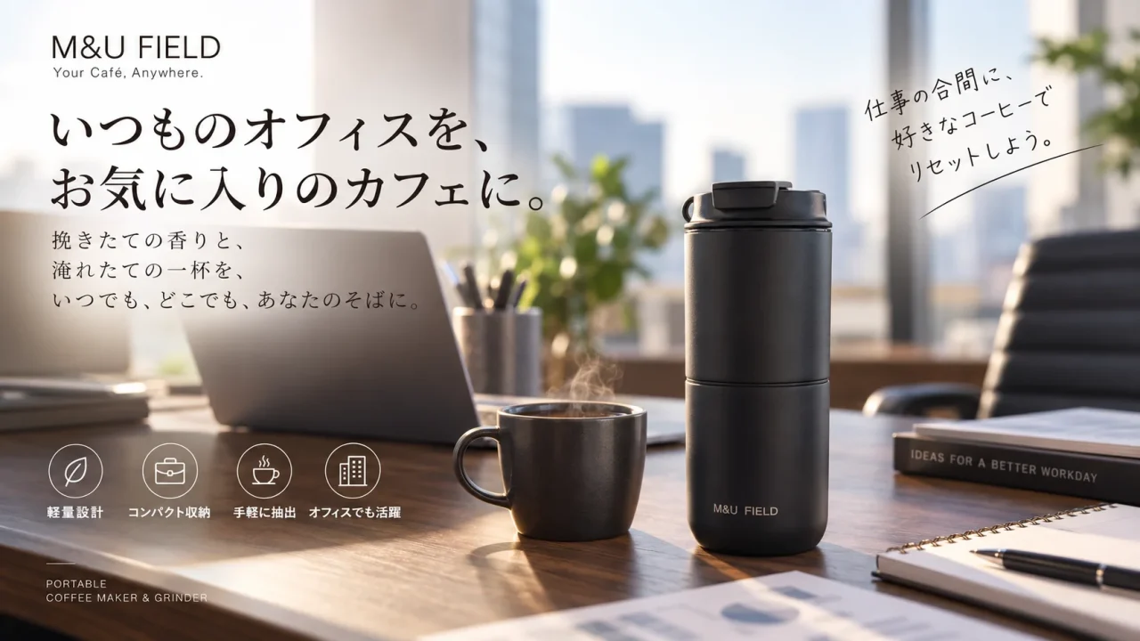 M&U FIELDポータブルコーヒーメーカーのオフィス利用イメージ
