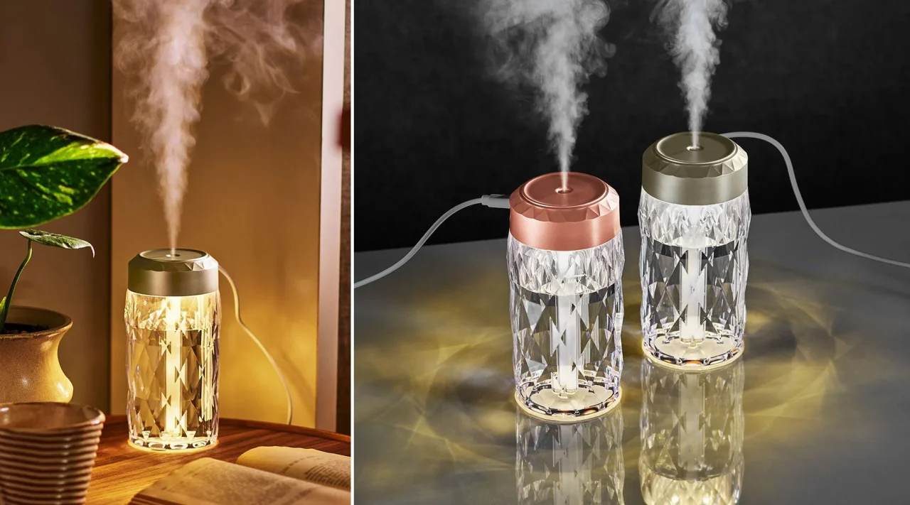 Mistal with Toffy パーソナルLED加湿器、2色を並べた使用イメージ