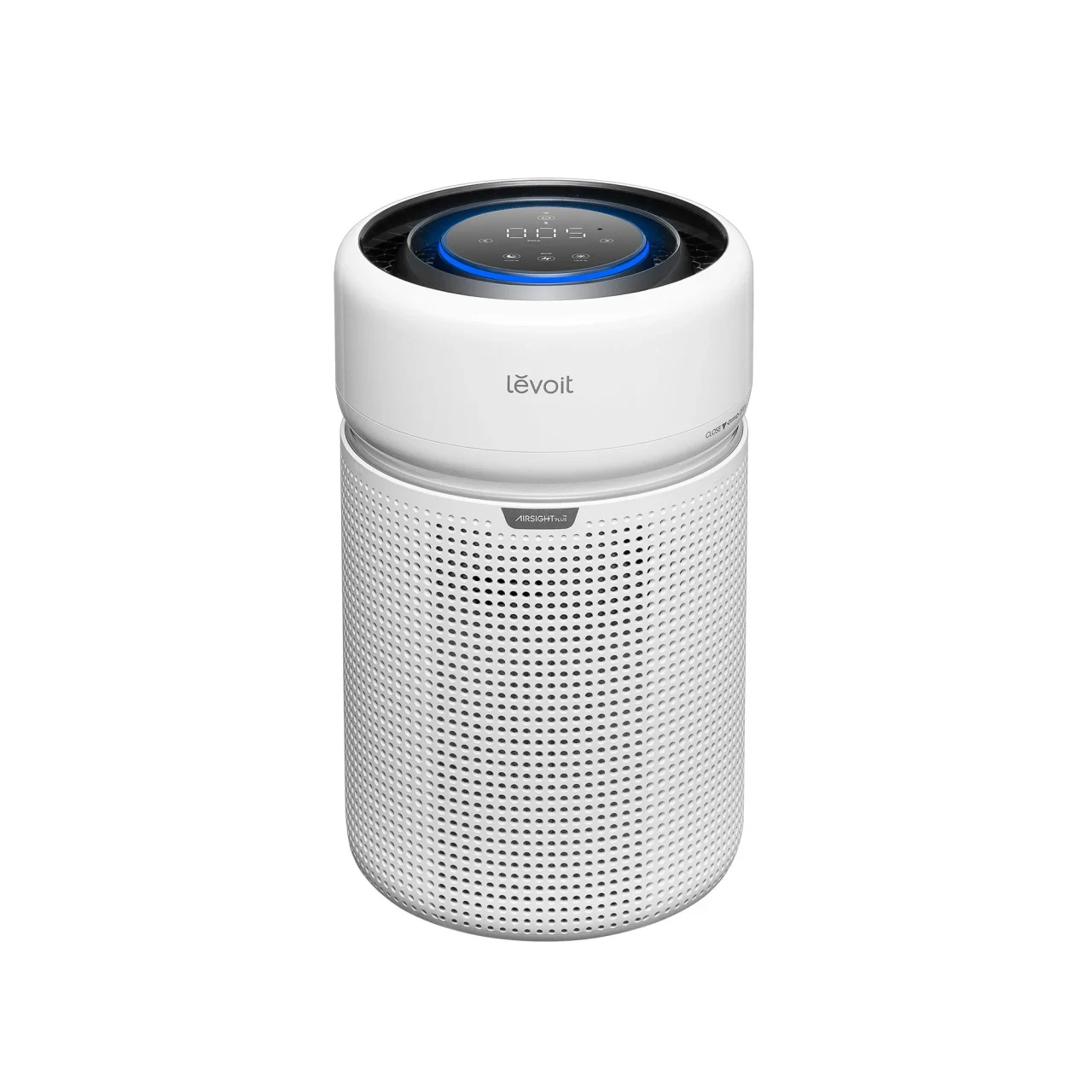 Levoit Eleva 300X空気清浄機、白い円柱形ボディと上部デジタル表示