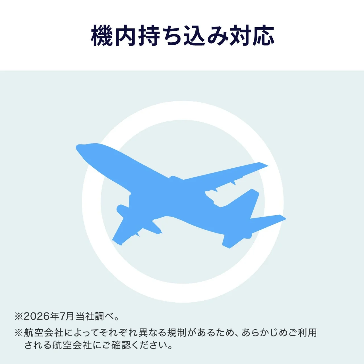 機内持ち込み対応を示す飛行機のイラストと説明文