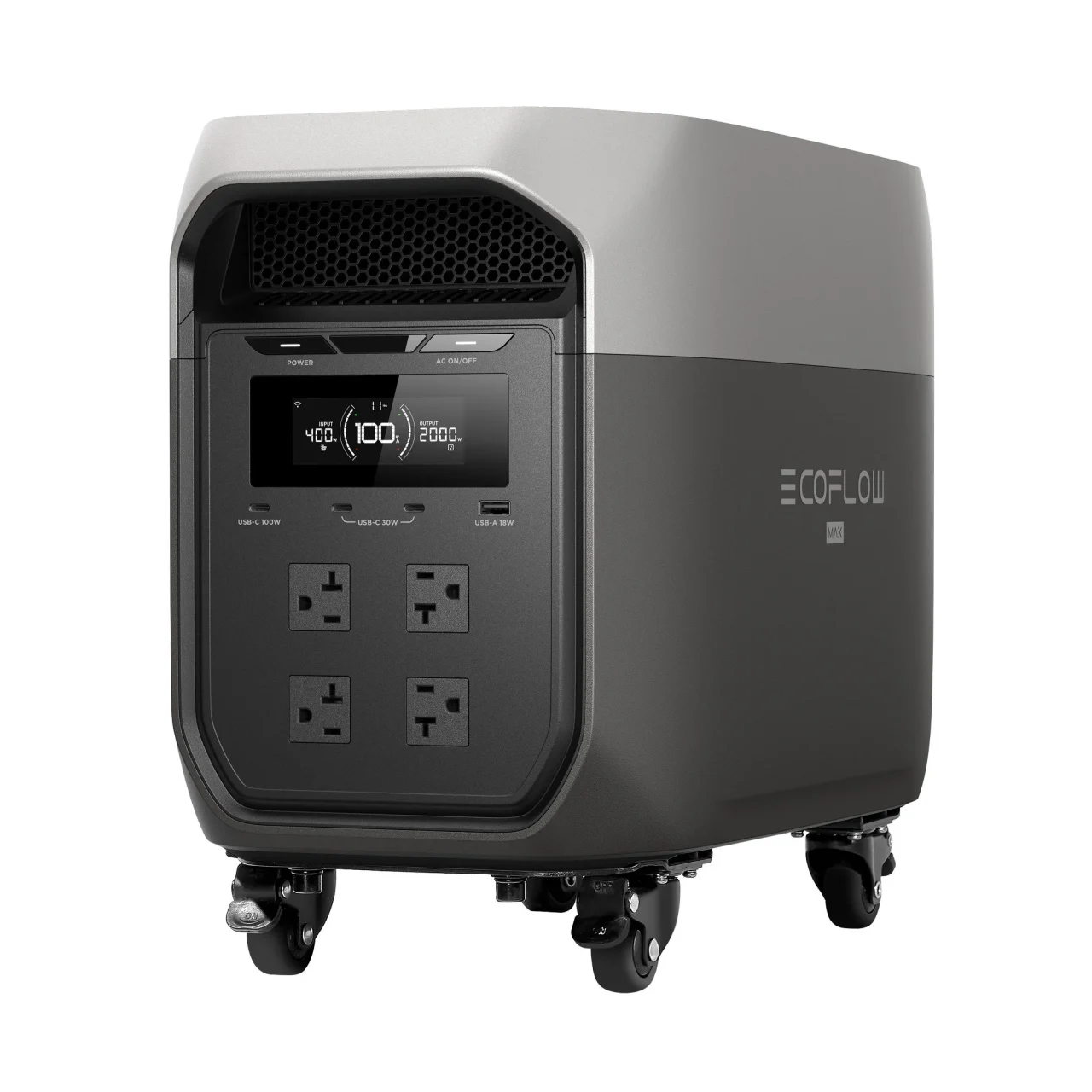 EcoFlow DELTA 3 Max Trolleyの本体前面とキャスター部
