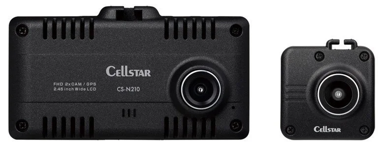 ドライブレコーダーCS-N210の本体と後方カメラの背面図