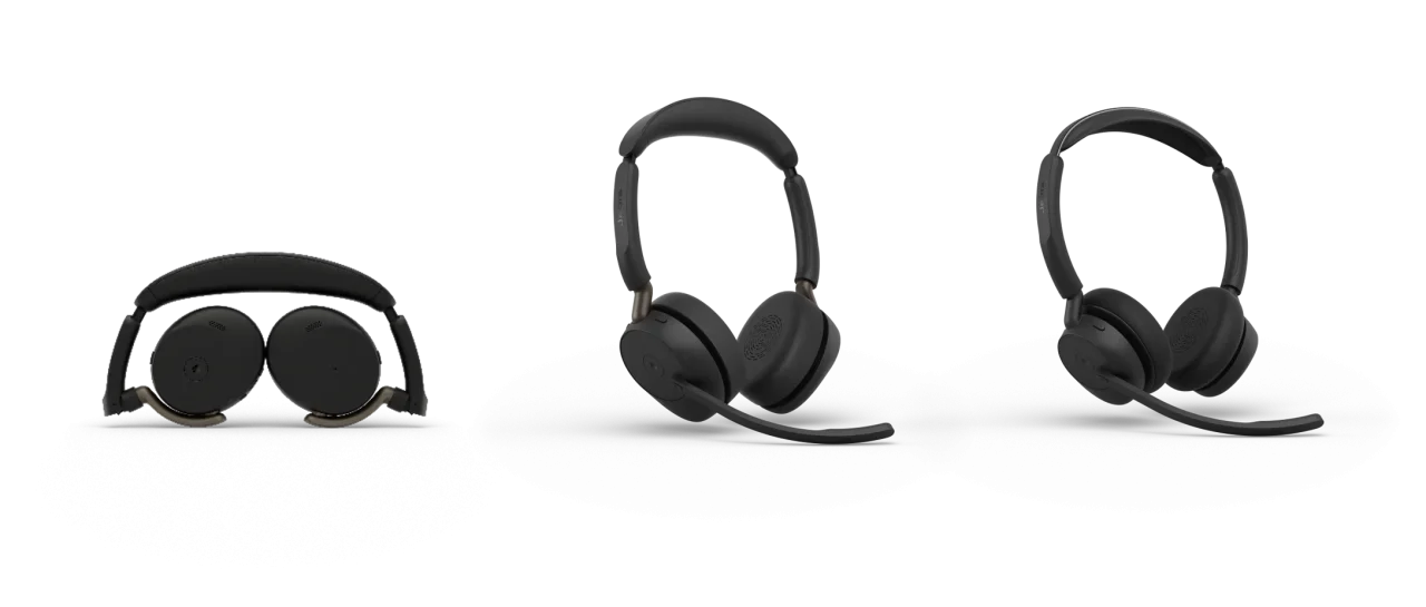 Jabra Evolve3 65 Flex、Evolve3 65、Evolve3 45の3モデルを並べた製品写真