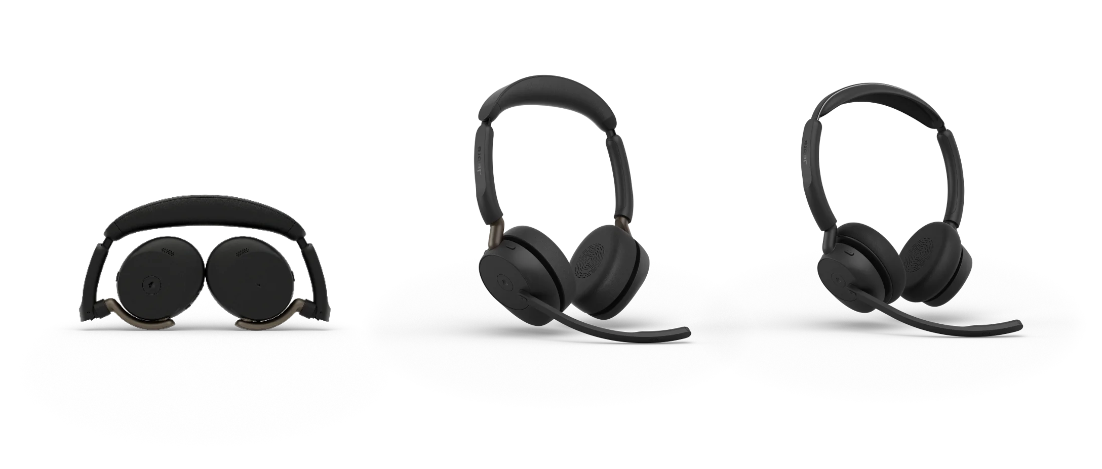 Jabra Evolve3 65 Flex、Evolve3 65、Evolve3 45の3モデルを並べた製品写真
