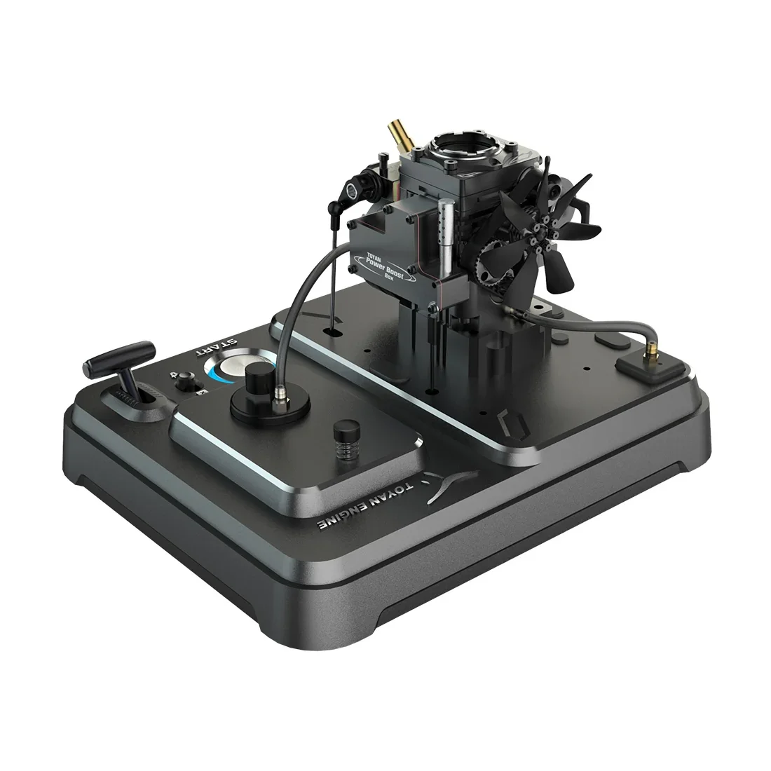 TOYAN FS-S100AT 実動エンジンが黒いベースに設置された様子