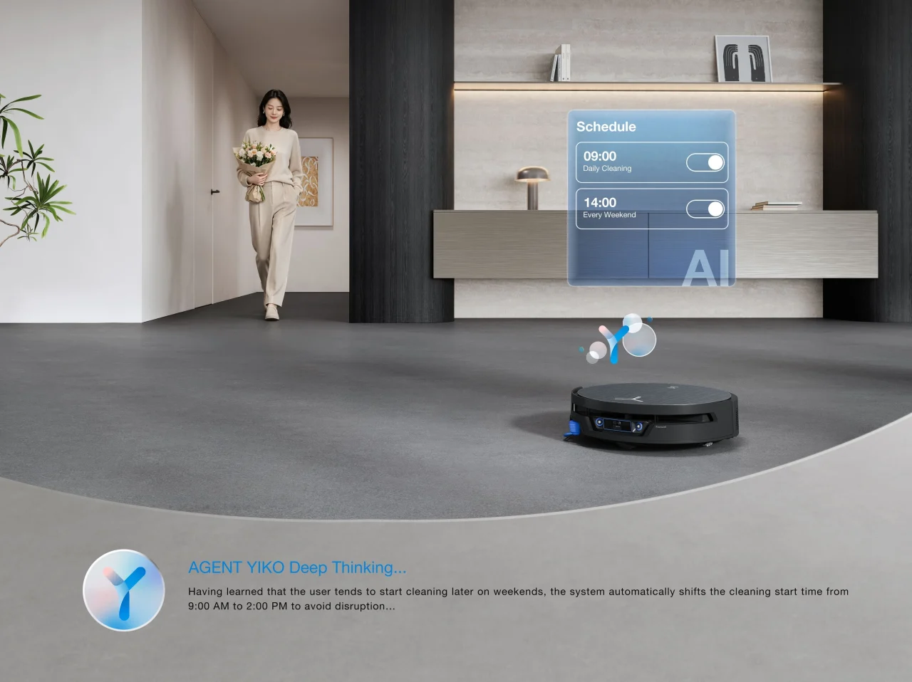 DEEBOT X12S PRO OMNIのAI機能「AGENT YIKO 3.0」による清掃スケジュール自動設定のイメージ
