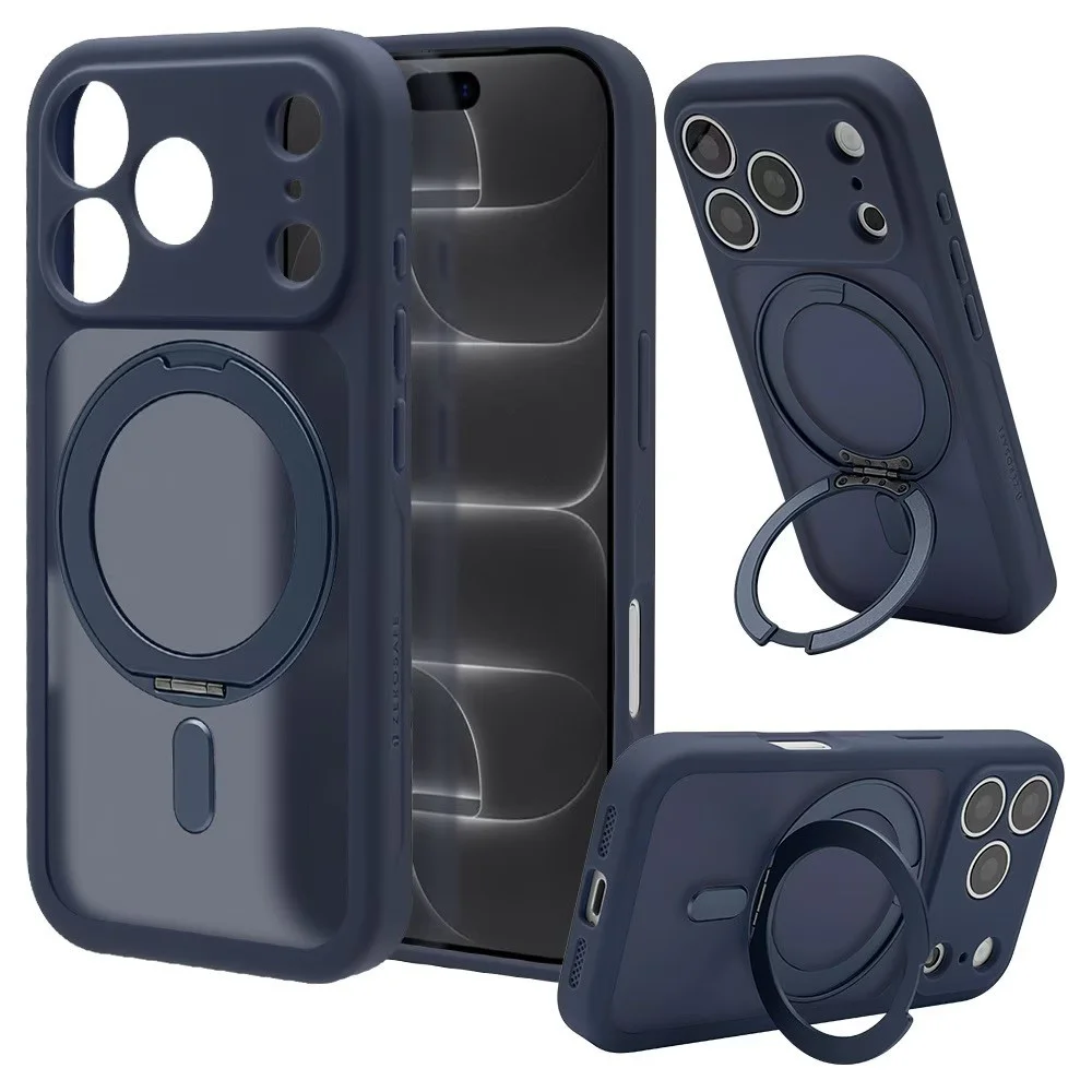 ZEROSAFE Circle iPhone 18 Pro / 17 Pro フロストネイビーの背面リング展開状態