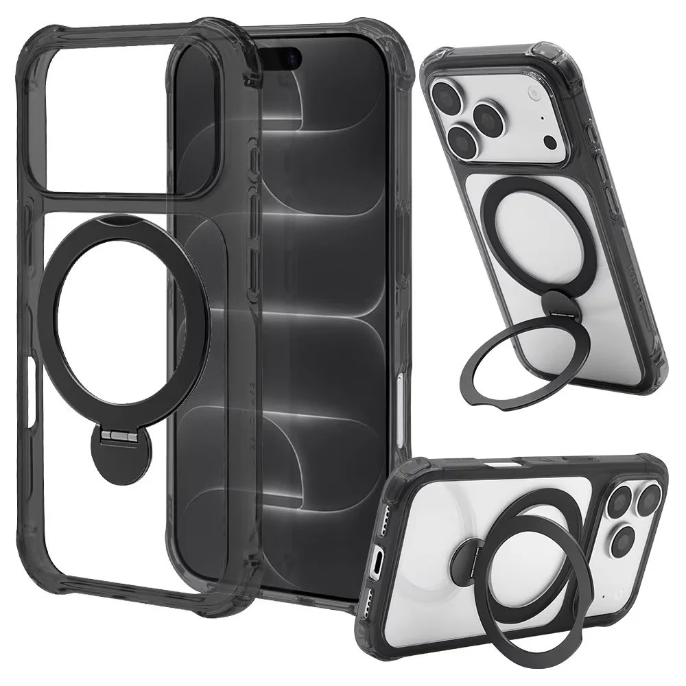 ZEROSAFE Crystal クリアブラックのiPhoneケース。リング付きの背面と側面が写っている