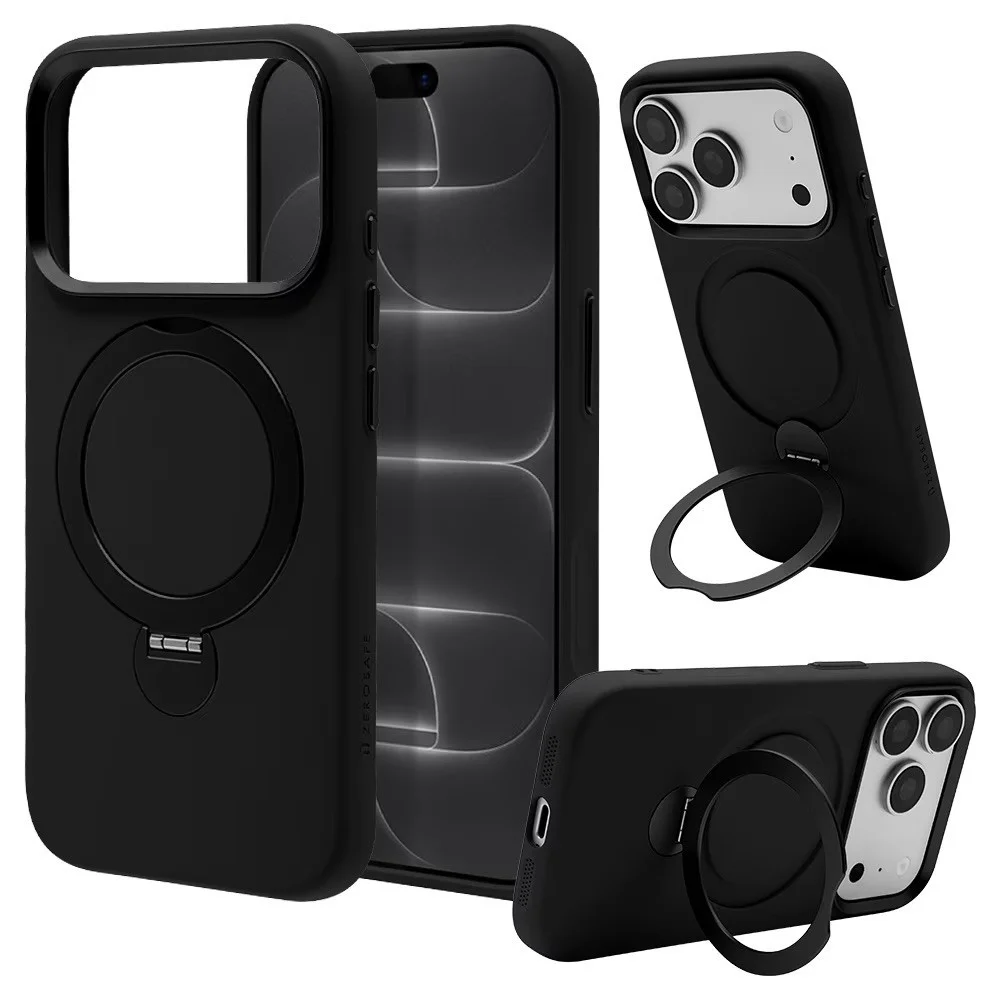 ZEROSAFE Mellow ブラックのiPhoneケース。背面にリングが備わった黒い外観