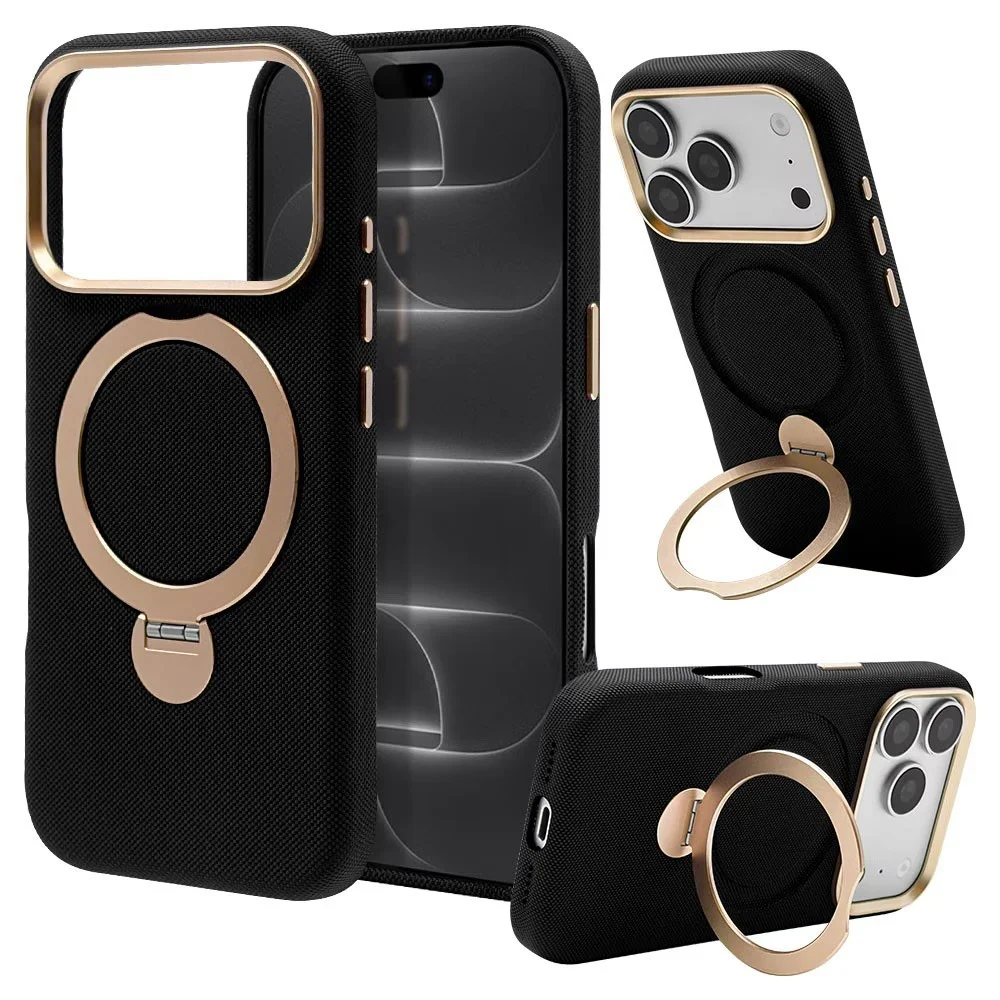 ZEROSAFE Royal ブラックのiPhone 18 Pro / 17 Pro用ケース。黒いボディにリングが備わった外観